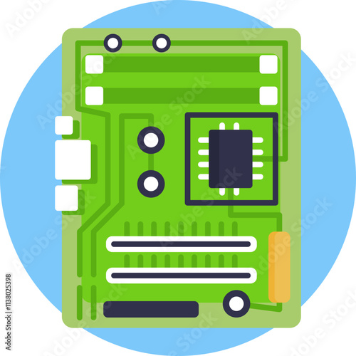 This icon depicts a detailed representation of a central processing unit (CPU), featuring a square chip with multiple circuits and small metallic pins along the edges.