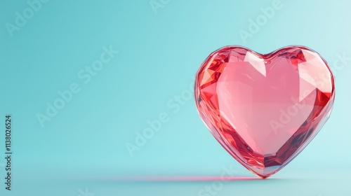 A sparkling pink heart-shaped gem against a soft blue background.