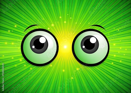 Silhouette eyes blink, gaze up and down against a vibrant green backdrop. 2D animation.