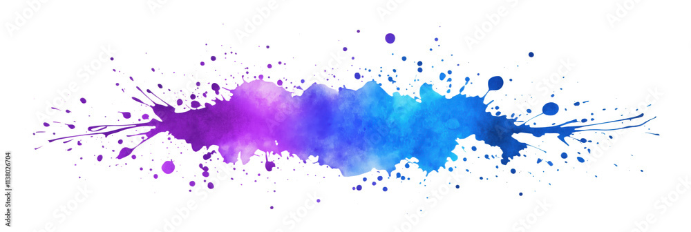 Obraz premium Colorful watercolor splash, vibrant purple and blue hues, abstract design with splatters and drips, artistic background element, isolated on transparent background, png