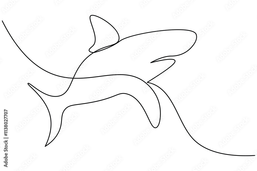 Fototapeta premium Sharks fish Continuous one line drawing of fish isolated flat vector illustration