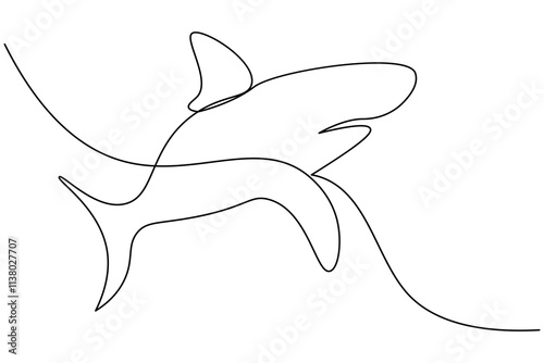 Sharks fish Continuous one line drawing of fish isolated flat vector illustration