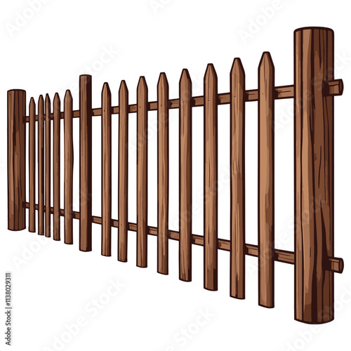 Rustic Wooden Picket Fence with Transparent Background