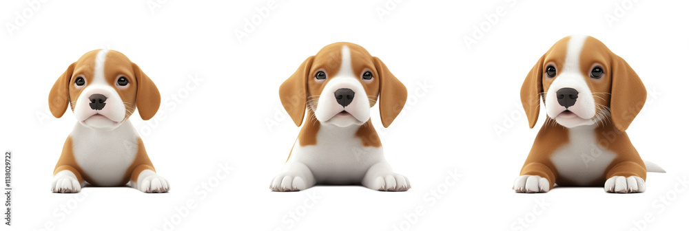 Cute beagle puppies, three adorable beagle puppies in different poses, soft fur, expressive eyes, playful demeanor, white background, isolated on transparent background, png Cute beagle puppies, three adorable beagle puppies in different poses, soft fur, expressive eyes, playful demeanor, white background, isolated on transparent background, png