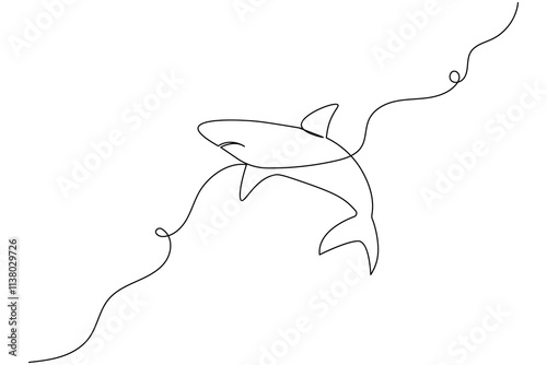 Sharks fish Continuous one line drawing of fish isolated flat vector illustration