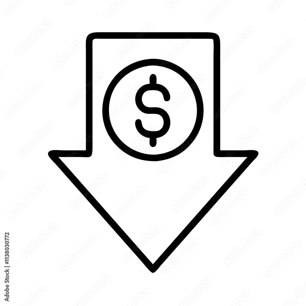 price drop arrow icon, black friday line art, black friday icon - simple black line art icon of price drop arrow, for black friday celebrations. black friday vector art. price drop arrow icon, black friday line art, black friday icon - simple black line art icon of price drop arrow, for black friday celebrations. black friday vector art.