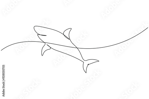 Sharks fish Continuous one line drawing of fish isolated flat vector illustration