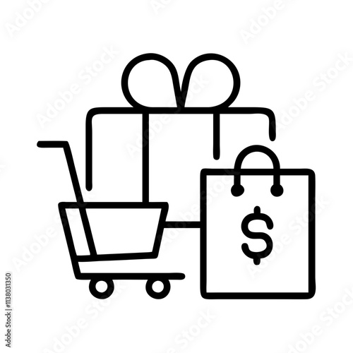 shopping spree icon, black friday line art, black friday icon - simple black line art icon of shopping spree, for black friday celebrations. black friday vector art.