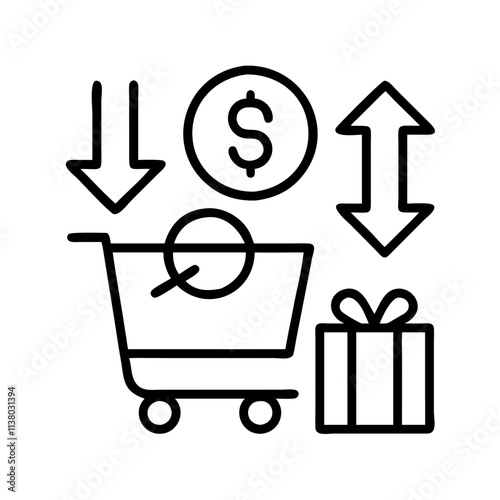 shopping spree icon, black friday line art, black friday icon - simple black line art icon of shopping spree, for black friday celebrations. black friday vector art.