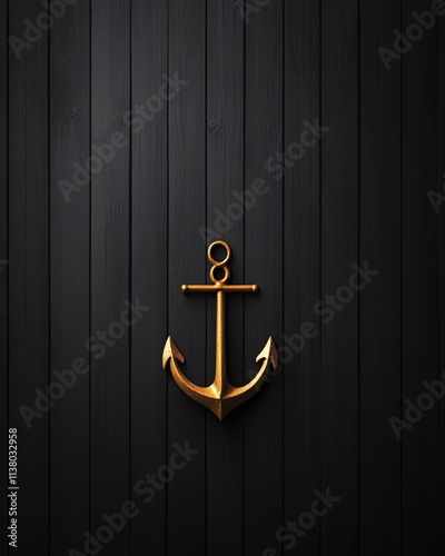 Golden Anchor on Black Wooden Background photo