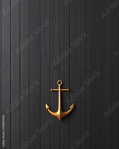 Golden Anchor on Black Wooden Background photo