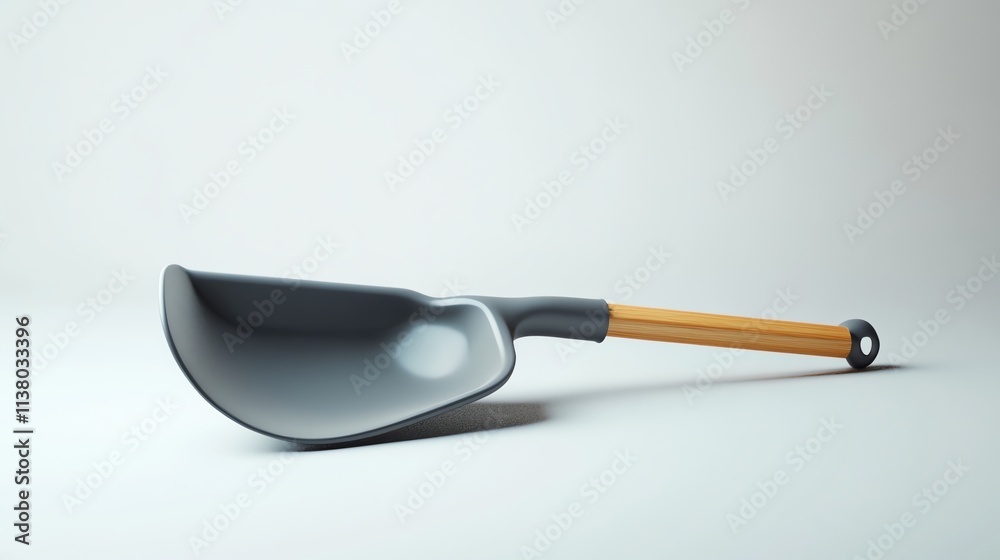 A gray scoop with a wooden handle, isolated on a white background. A gray scoop with a wooden handle, isolated on a white background.