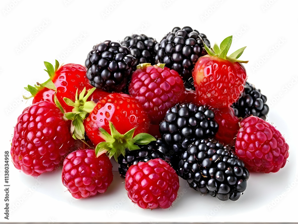 Black, red, and white berries, including raspberries, blackberries, and strawberries, look fresh, ripe, and healthy, perfect for a sweet and organic dessert Black, red, and white berries, including raspberries, blackberries, and strawberries, look fresh, ripe, and healthy, perfect for a sweet and organic dessert