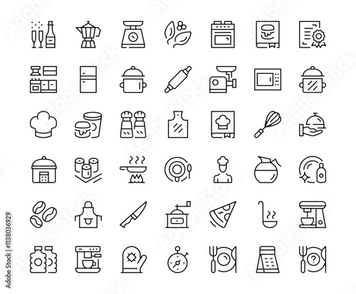 Cooking icons. Outline symbols collection. Premium vector line icons set