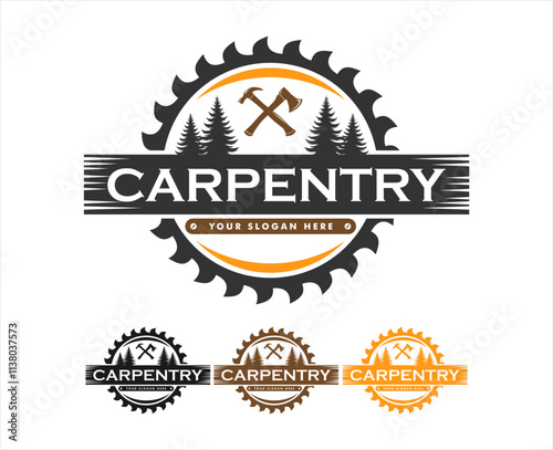 carpenter handyman vector logo badge label illustration emblem template silhouette vintage retro graphic design concept for business furniture