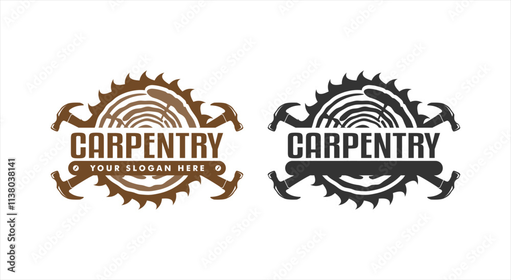 Fototapeta premium carpenter handyman vector logo badge label illustration emblem template silhouette vintage retro graphic design concept for business furniture