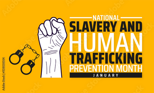 National Slavery and Human Trafficking Prevention Month background, banner or poster design template. observed every year in January. Holiday concept. Use to any Template, card, poster, placard.