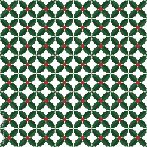 Holly leaf and berry pattern illustration background with December Christmas concept.