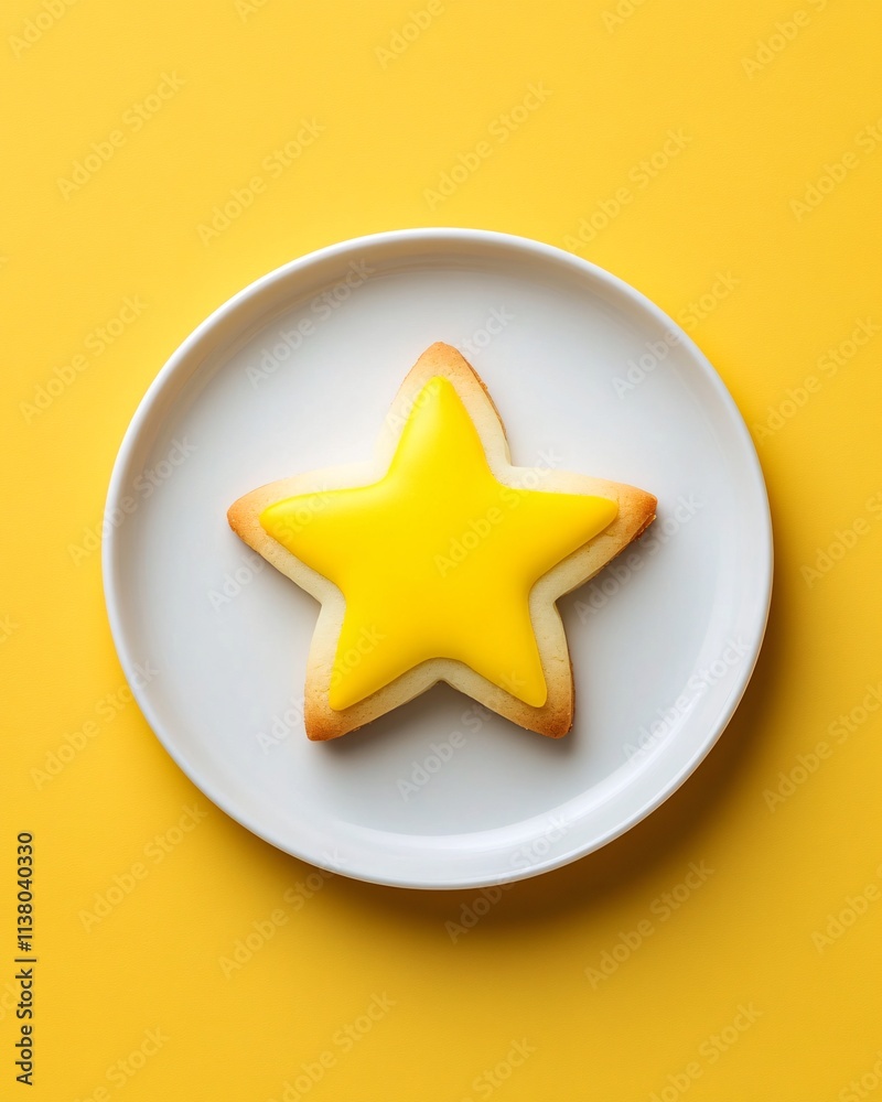 Star-shaped yellow cookie on a white plate Star-shaped yellow cookie on a white plate