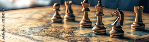 A close-up of a beautifully crafted chess set on a wooden board, inviting thoughtful strategy and competition. photo