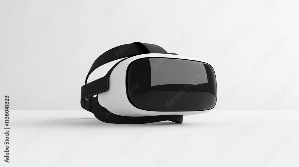 A white VR headset with a black headband. A white VR headset with a black headband.