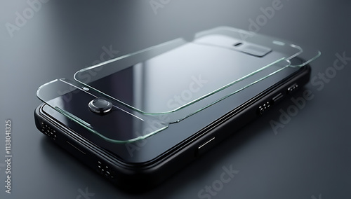 Mobile phone protector concepts include male handcrafted tempered glass shields or films to safeguard mobile devices from damage._00002_