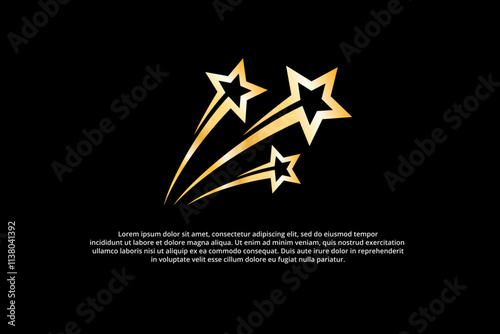 three golden sparkling shooting stars trails