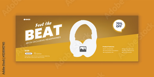 Product marketing Facebook cover banner design or  headphone sale social media cover template