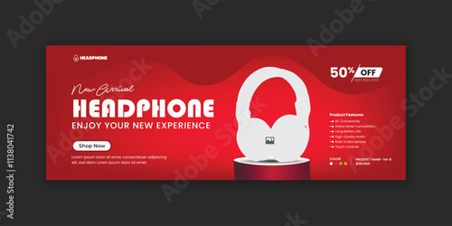 Product marketing Facebook cover banner design or  headphone sale social media cover template