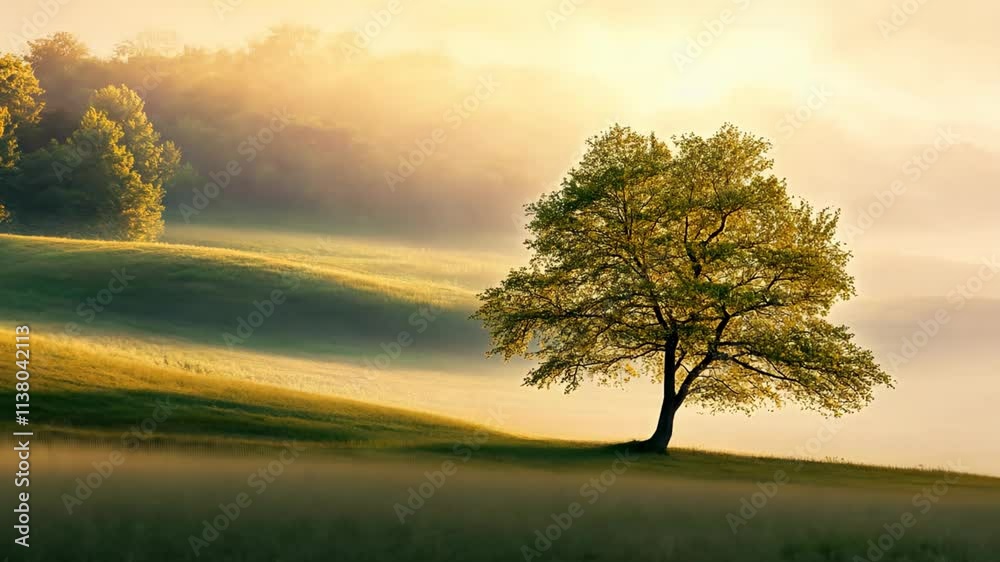 a lone green tree on green pasture a lone green tree on green pasture