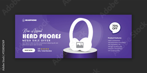 Headphone sale Facebook cover banner design or new arrival headphone social media cover design