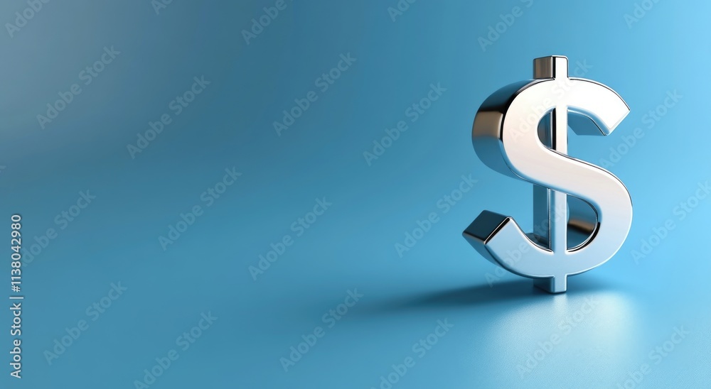 3D render of a dollar sign on a blue background with copy space, a banner design. 3D render of a dollar sign on a blue background with copy space, a banner design.