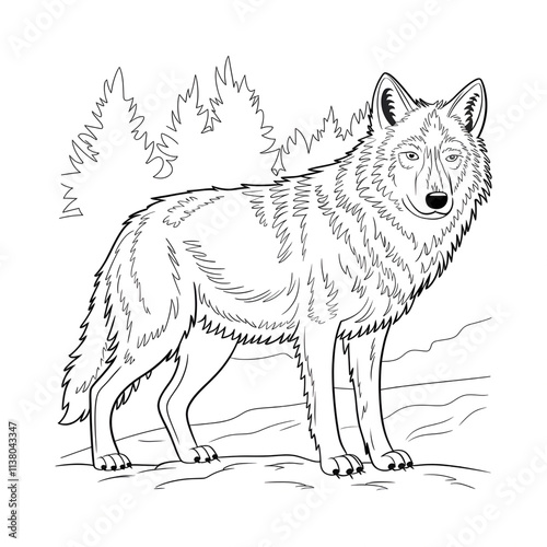 A line art wolf illustration vector style of a coloring page 