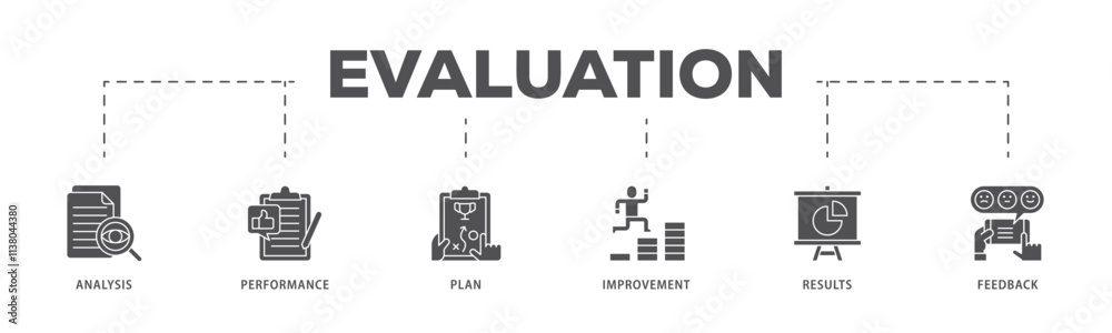 Evaluation infographic icon flow process which consists of analysis, performance, plan, improvement, results, and feedback  icon live stroke and easy to edit .