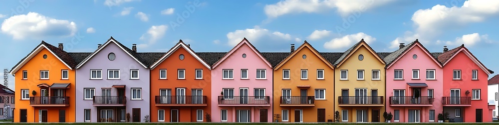 Colorful Row Houses Under a Cloudy Sky Colorful Row Houses Under a Cloudy Sky