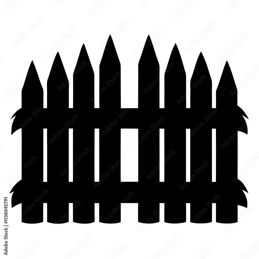 Old rustic fence vector icon, Fence art design silhouette, Fence vector illustration, Wooden fence vector art design black & white isolated