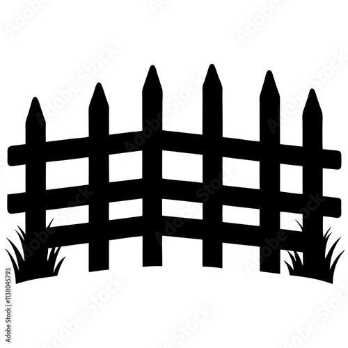 Old rustic fence vector icon, Fence art design silhouette, Fence vector illustration, Wooden fence vector art design black & white isolated