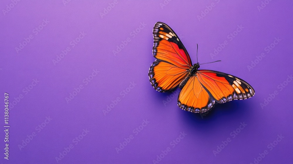 Obraz premium Colorful butterfly perched on vibrant purple background showcasing the beauty of insects in nature and their delicate features.