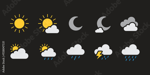 Forecast Sun, Rain, Cloudy and Moon weather icon vector set