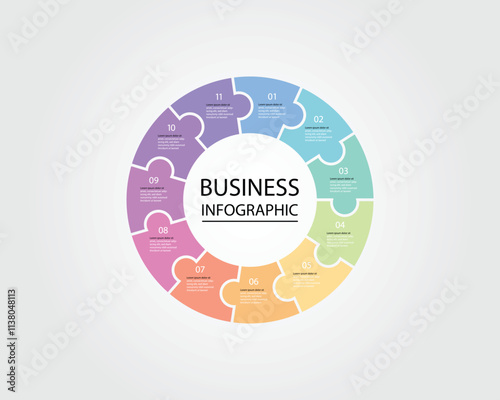 Business Infographic modern design template for banners and infographics for 11 jigsaw circle step 