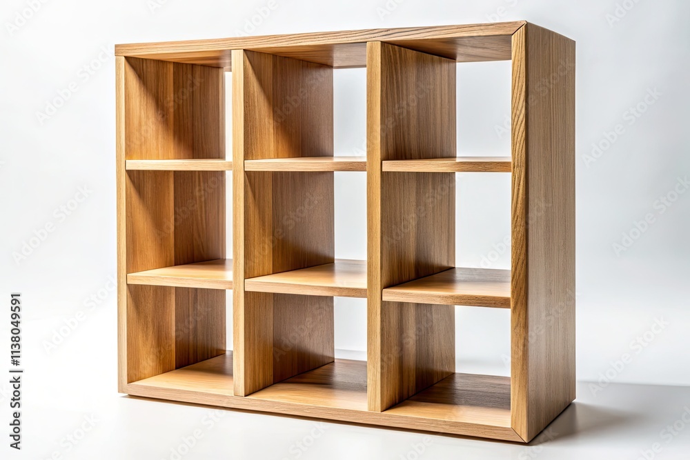 Sleek wooden cube shelf: minimalist storage for home office. Sleek wooden cube shelf: minimalist storage for home office.