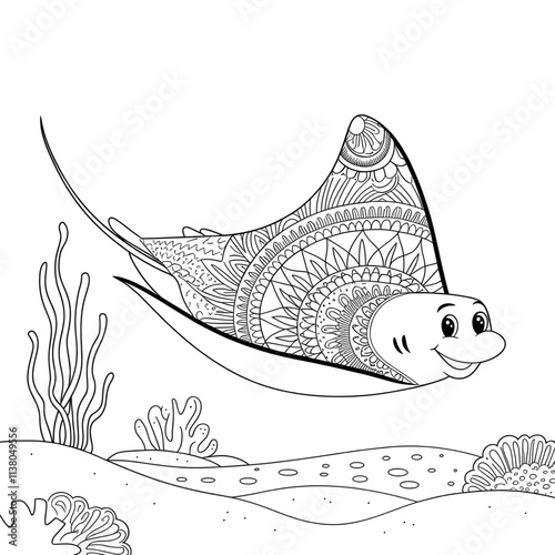 hand drawn sketch of fish mandala design vector style 