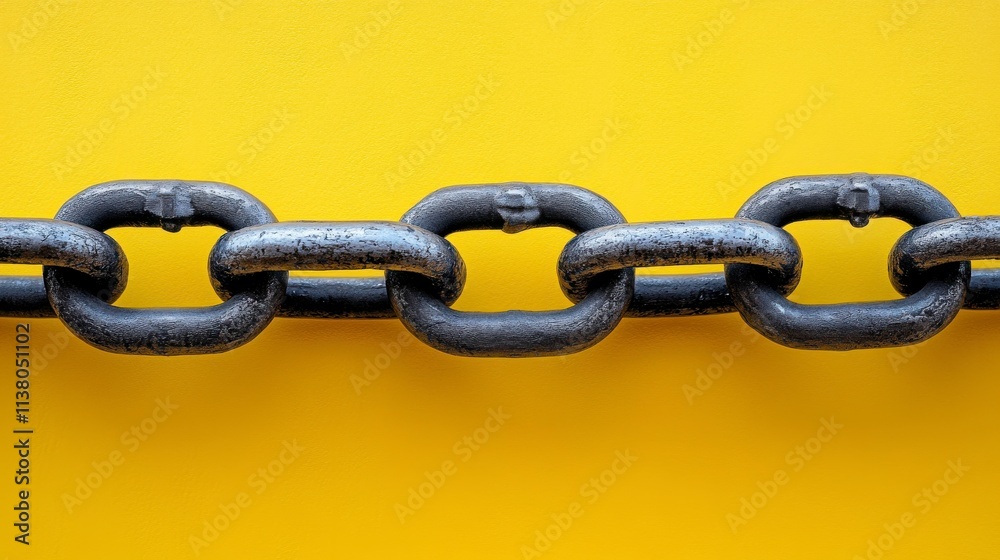 A Striking Image of a Robust Metal Chain Against a Vivid Yellow Background A Striking Image of a Robust Metal Chain Against a Vivid Yellow Background
