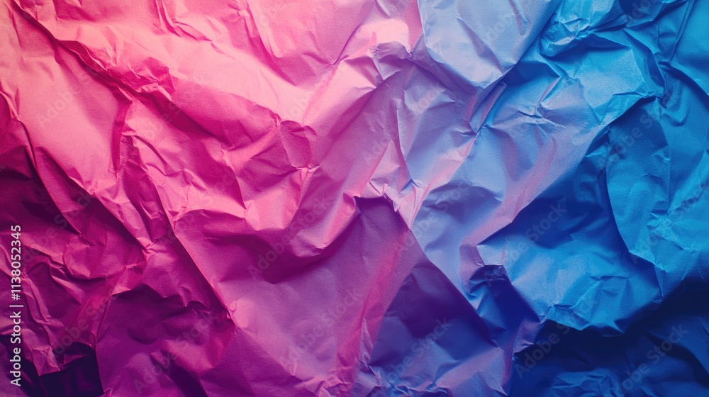 Crumpled paper texture background in vibrant pink and blue shades for creative design and artistic concepts Crumpled paper texture background in vibrant pink and blue shades for creative design and artistic concepts