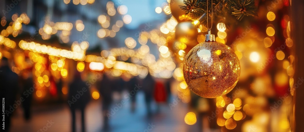 Magical holiday bokeh lights with golden hues create a festive atmosphere in a blurred street scene filled with vibrant decorations at night Magical holiday bokeh lights with golden hues create a festive atmosphere in a blurred street scene filled with vibrant decorations at night