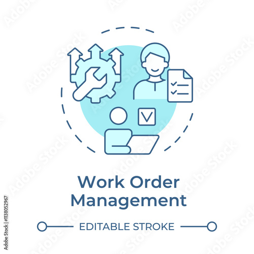 Work order management soft blue concept icon. Core feature of FMS system. Field service management. Round shape line illustration. Abstract idea. Graphic design. Easy to use in article