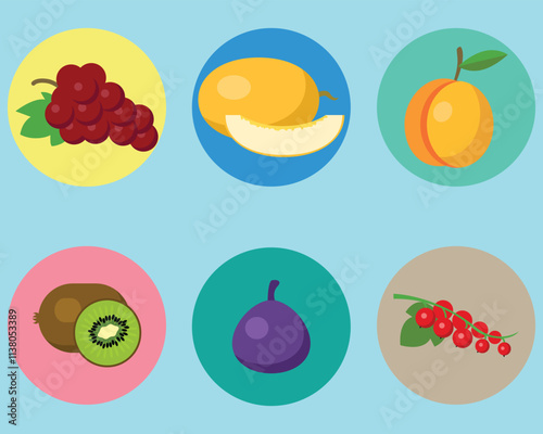 Collection of fruits vector icon. Colorful icon sheet.