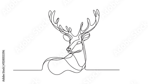 Continuous one single minimal line drawing deer