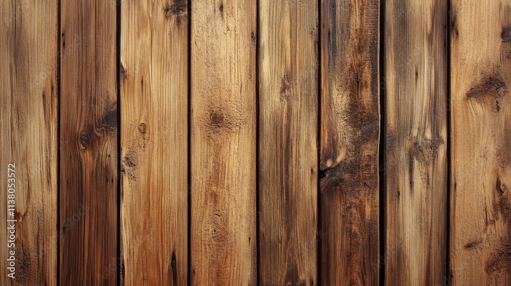 Naklejka premium Wooden plank background texture with natural patterns in warm brown tones suitable for rustic or organic design projects.