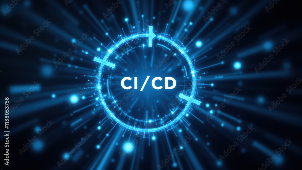 Image showing concept of CI/CD with digital elements against a grey background. Image showing concept of CI/CD with digital elements against a grey background.